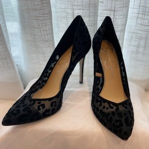 Jessica Simpson black mesh animal print heel